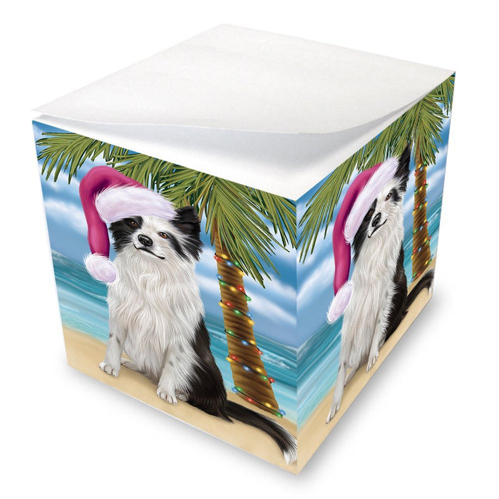 Summertime Happy Holidays Christmas Border Collie Dog on Tropical Island Beach Note Cube D507