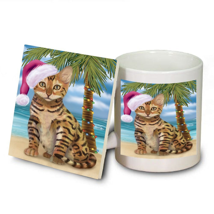 Summertime Chinese Li Hua Kitten on Beach Christmas Mug and Coaster Set MUC0592