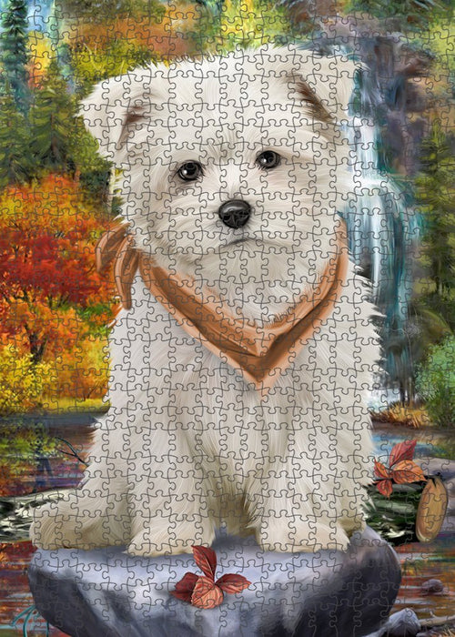 Scenic Waterfall Maltese Dog Puzzle with Photo Tin PUZL52245