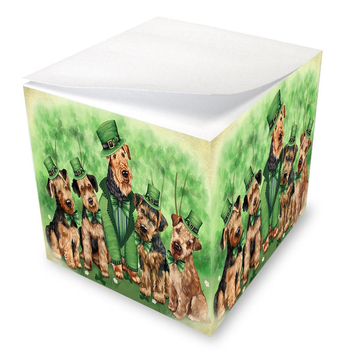 St. Patricks Day Irish Family Portrait Airedale Terriers Dog Note Cube NOC48448