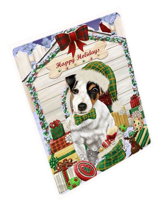 Happy Holidays Christmas Jack Russell Terrier Dog House With Presents Magnet Mini (3.5" x 2") MAG58590