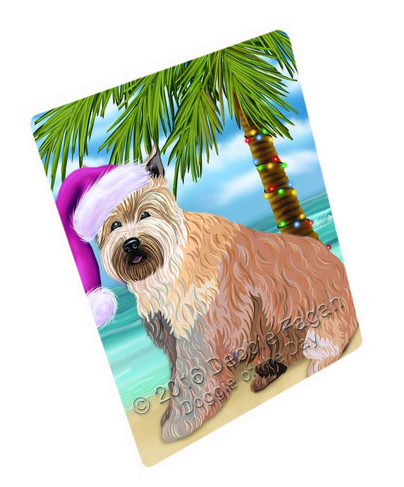 Summertime Happy Holidays Christmas Berger Picard Dog on Tropical Island Beach Tempered Cutting Board