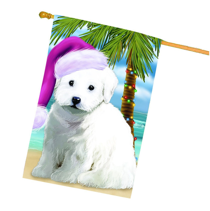 Summertime Happy Holidays Christmas Bichon Frise Dog on Tropical Island Beach House Flag