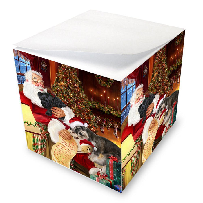 Schnauzer Dog with Puppies Sleeping with Santa Note Cube