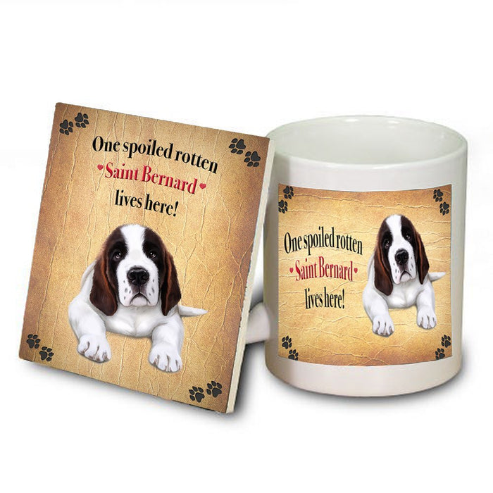 Saint Bernard Spoiled Rotten Dog Coaster and Mug Combo Gift Set