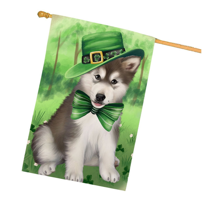 St Patricks Day Irish Portrait Alaskan Malamute Dog House Flag FLG48138