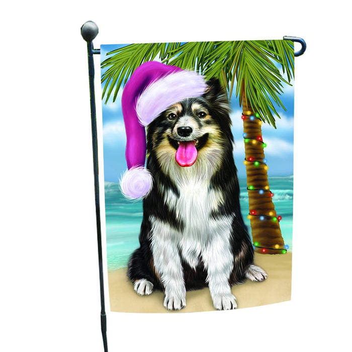 Summertime Happy Holidays Christmas Australian Shepherd Dog on Tropical Island Beach Garden Flag