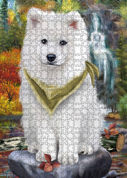Scenic Waterfall Samoyed Dog Puzzle with Photo Tin PUZL52359