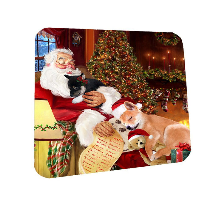 Shiba Inu Dog and Puppies Sleeping with Santa Coasters Set of 4