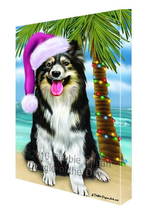 Summertime Happy Holidays Christmas Australian Shepherd Dog on Tropical Island Beach Canvas Wall Art