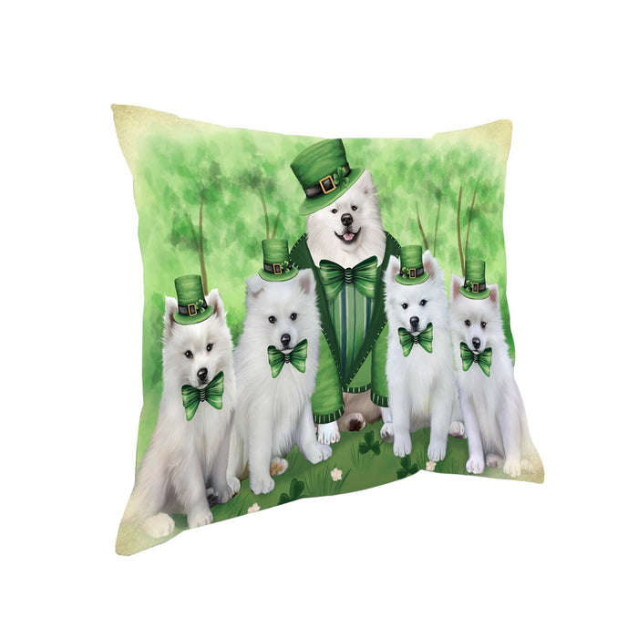 St. Patricks Day Irish Family Portrait American Eskimos Dog Pillow PIL49856