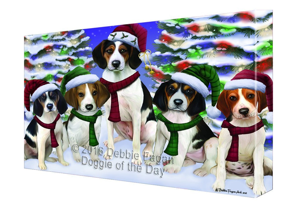 Treeing Walker Coonhound Dog Christmas Family Portrait in Holiday Scenic Background Canvas Wall Art
