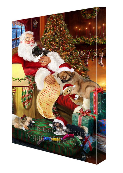 Tibetan Spaniel Dog and Puppies Sleeping with Santa Painting Printed on Canvas Wall Art Signed