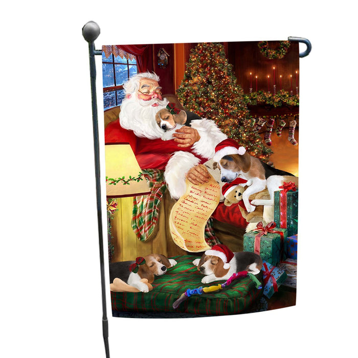 Treeing Walker Coonhound Dog and Puppies Sleeping with Santa Garden Flag