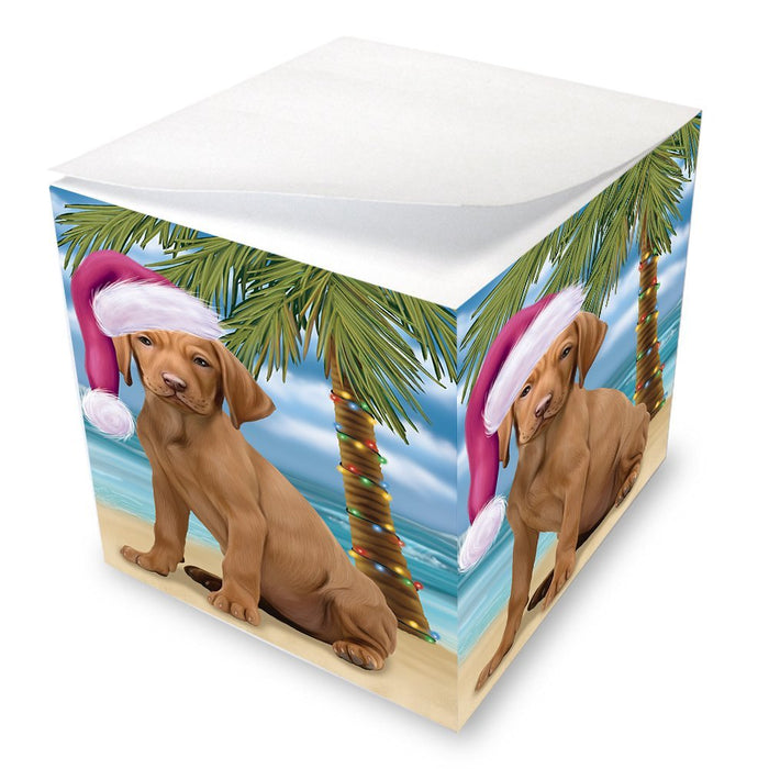 Summertime Happy Holidays Christmas Vizsla Dog on Tropical Island Beach Note Cube D574