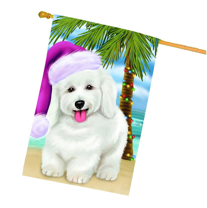 Summertime Happy Holidays Christmas Bichon Frise Dog on Tropical Island Beach House Flag