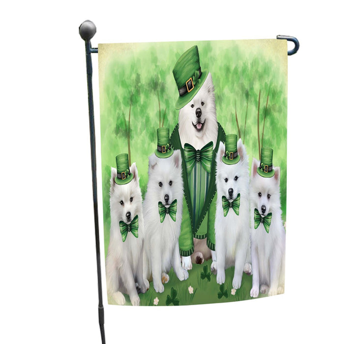 St. Patricks Day Irish Family Portrait American Eskimos Dog Garden Flag GFLG48409