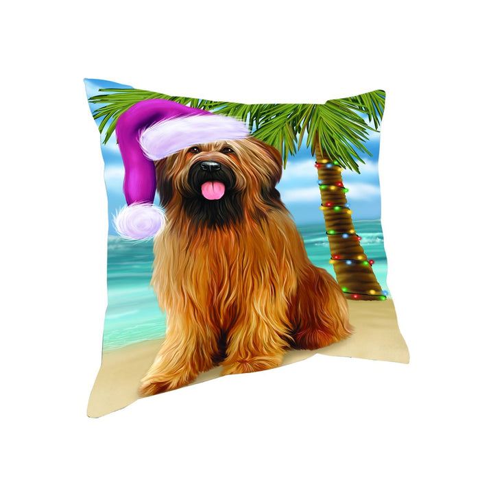 Summertime Happy Holidays Christmas Briards Dog on Tropical Island Beach Throw Pillow