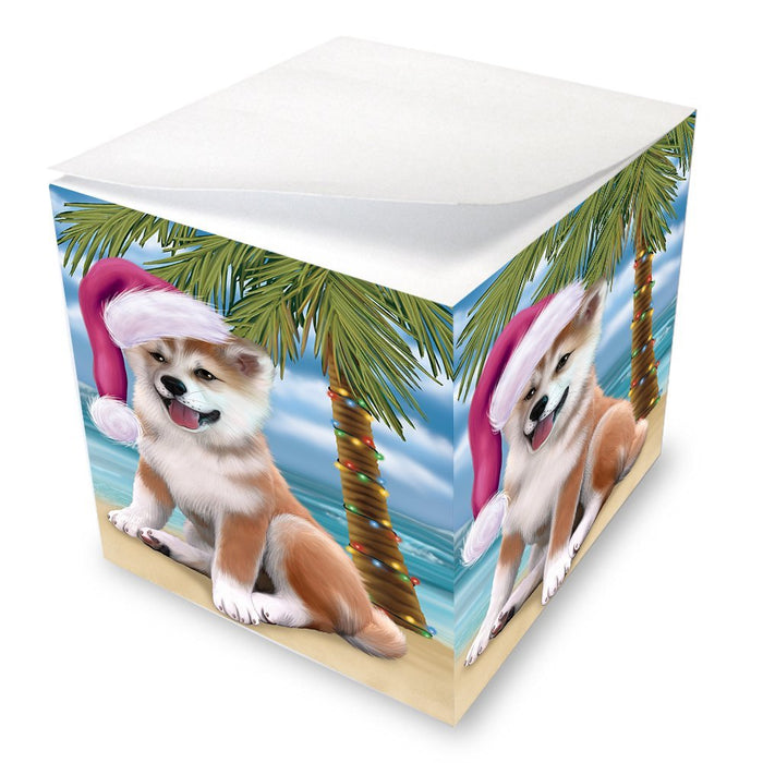 Summertime Happy Holidays Christmas Shiba Inu Dog on Tropical Island Beach Note Cube D570