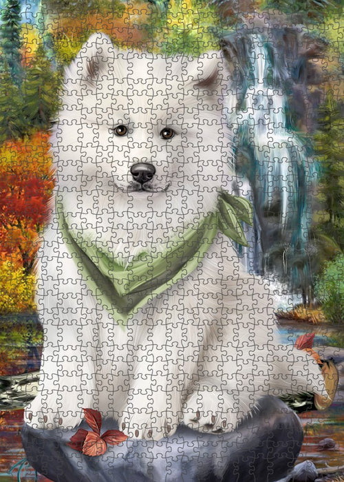 Scenic Waterfall Samoyed Dog Puzzle with Photo Tin PUZL52362