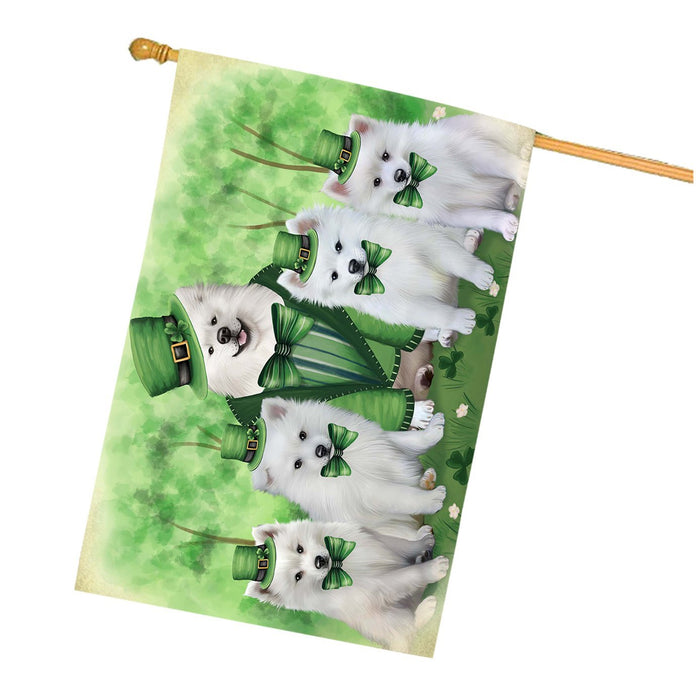St. Patricks Day Irish Family Portrait American Eskimos Dog House Flag FLG48464