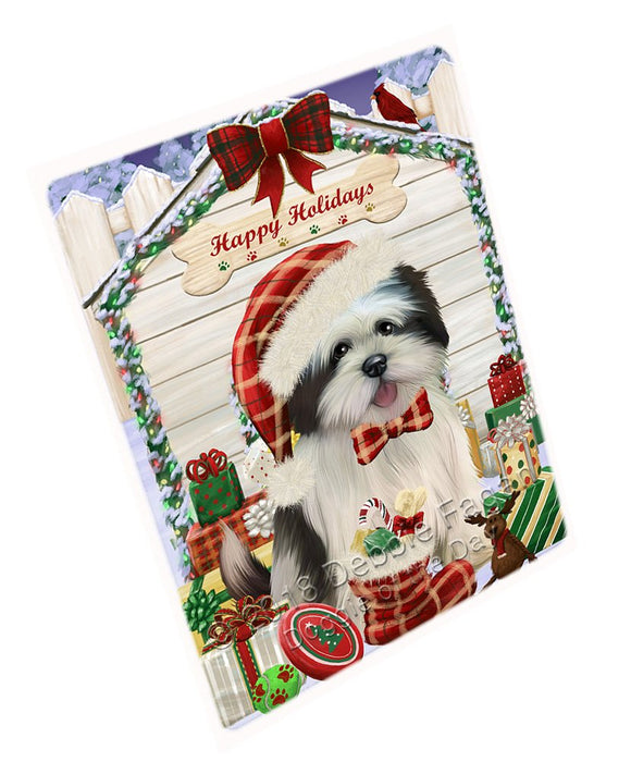 Happy Holidays Christmas Lhasa Apso Dog House With Presents Magnet Mini (3.5" x 2") MAG58620