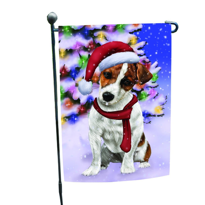 Winterland Wonderland Jack Russel Dog In Christmas Holiday Scenic Background Garden Flag