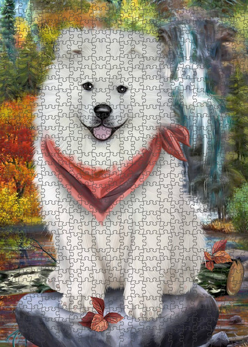 Scenic Waterfall Samoyed Dog Puzzle with Photo Tin PUZL52356