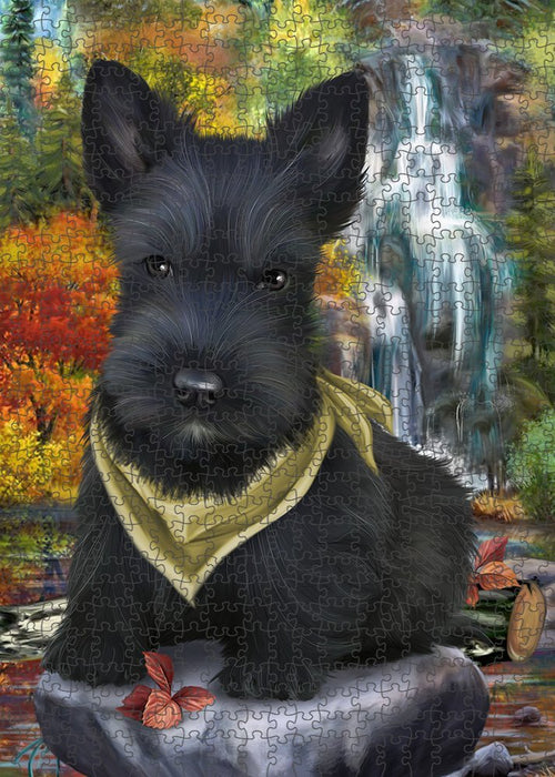 Scenic Waterfall Scottish Terrier Dog Puzzle with Photo Tin PUZL52395
