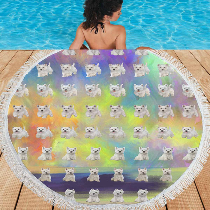 West Highland White Terrier Dogs  Round Beach Mat 59’’
