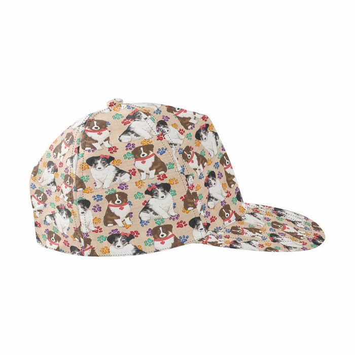 Women's All Over Rainbow Paw Print Australian Shepherd Dog Snapback Hat Cap