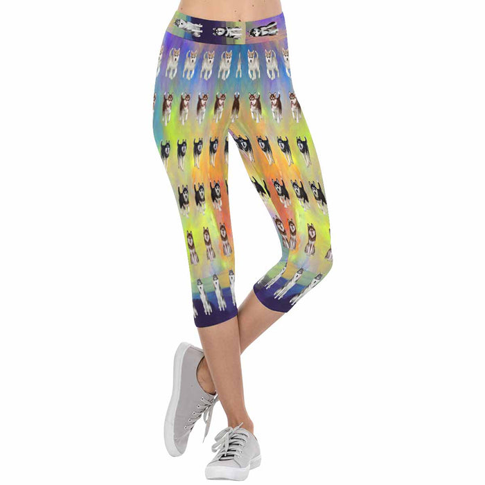 Siberian Husky Dogs  All-Over Low Rise Capri Leggings (Model L08)