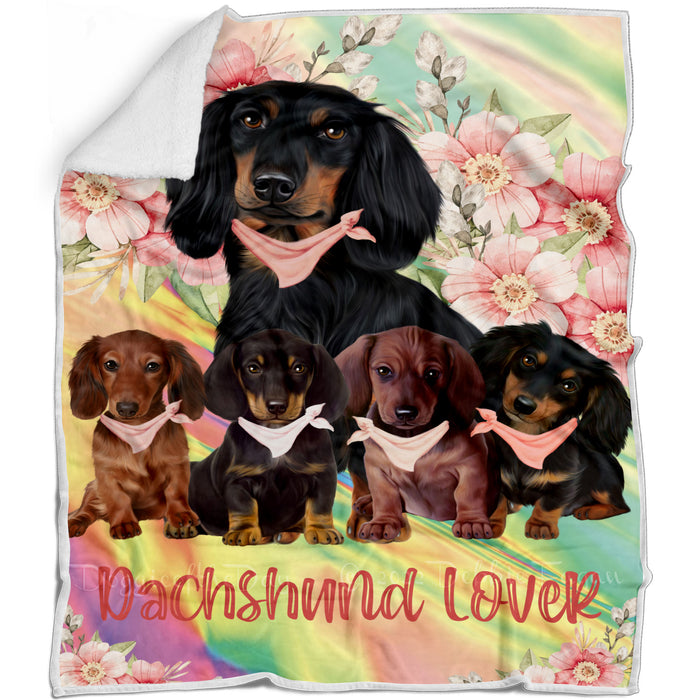 Multicolor Floral Dachshund Dogs Blanket - Lightweight Soft Cozy and Durable Bed Blanket - Animal Theme Fuzzy Blanket for Sofa Couch AA13