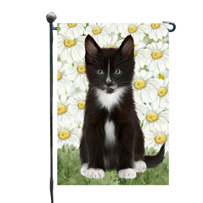 White Floral Tuxedo Cats Garden Flags- Outdoor Double Sided Garden Yard Porch Lawn Spring Decorative Vertical Home Flags 12 1/2"w x 18"h