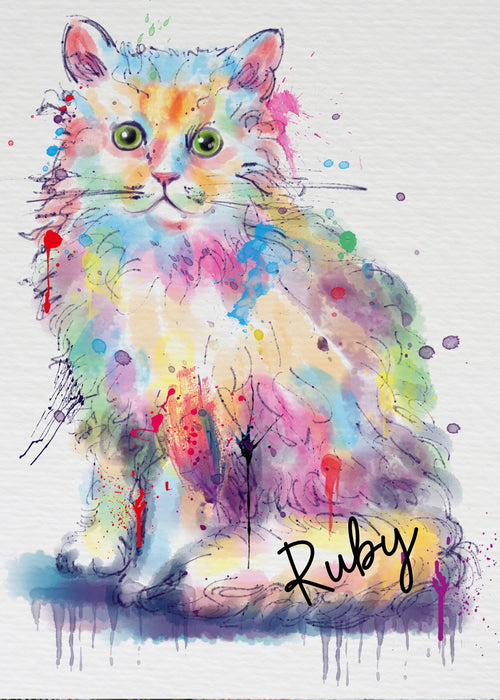 Custom Digital Painting Art Photo Personalized Dog Cat in Watercolor Background