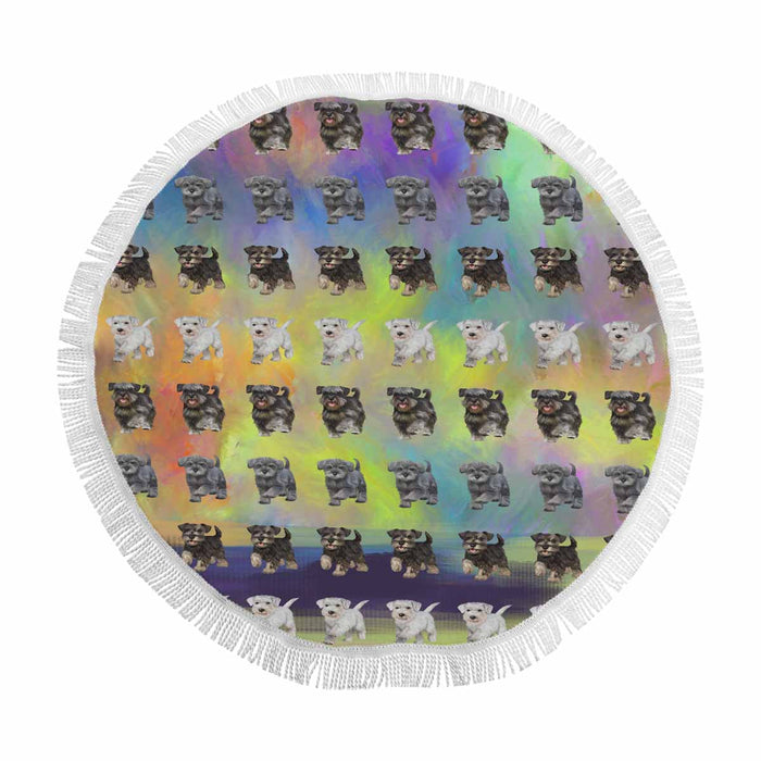 Miniature Schnauzer Dogs  Round Beach Mat 59’’