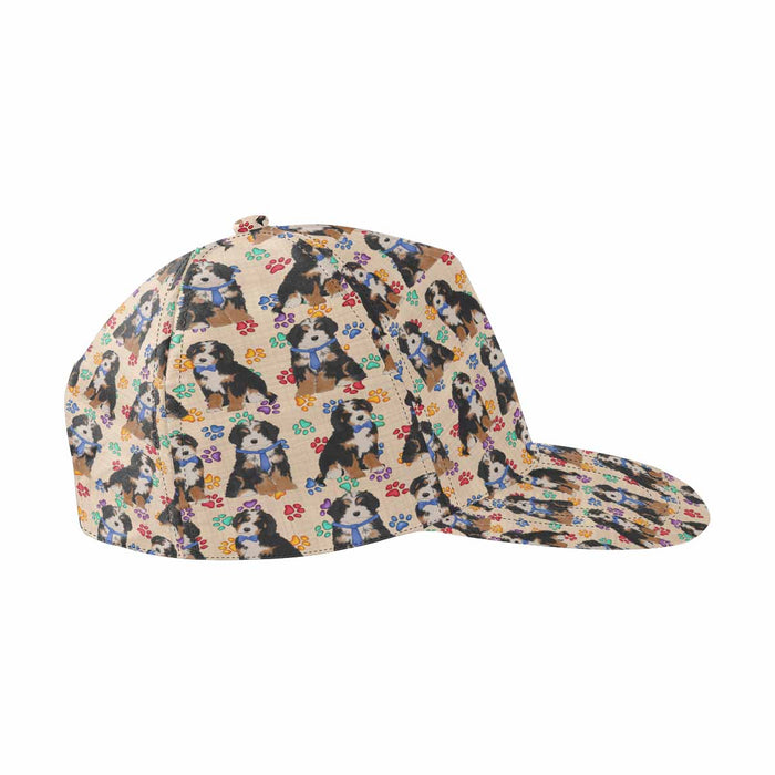 Women's All Over Rainbow Paw Print Bernedoodle Dog Snapback Hat Cap