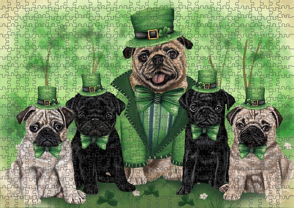St. Patricks Day Irish Family Portrait Pugs Dog Puzzle with Photo Tin PUZL51786