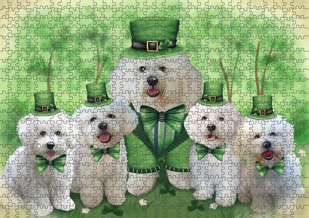 St. Patricks Day Irish Family Portrait Bichon Frises Dog Puzzle with Photo Tin PUZL51681