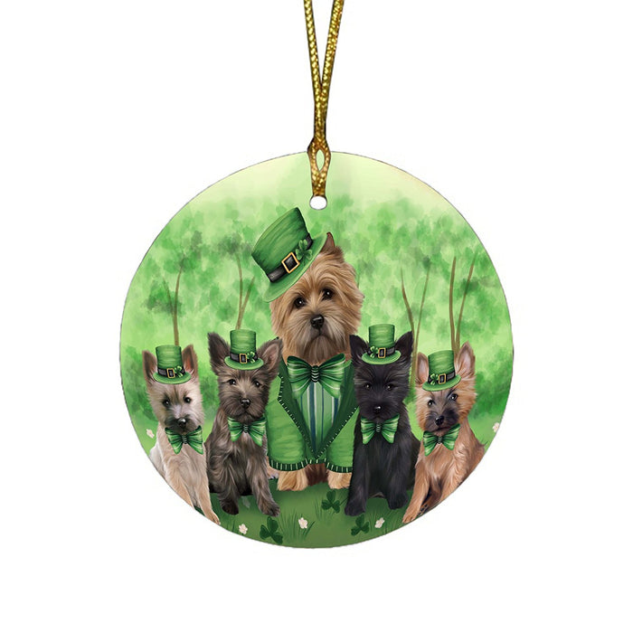St. Patricks Day Irish Family Portrait Cairn Terriers Dog Round Christmas Ornament RFPOR48750