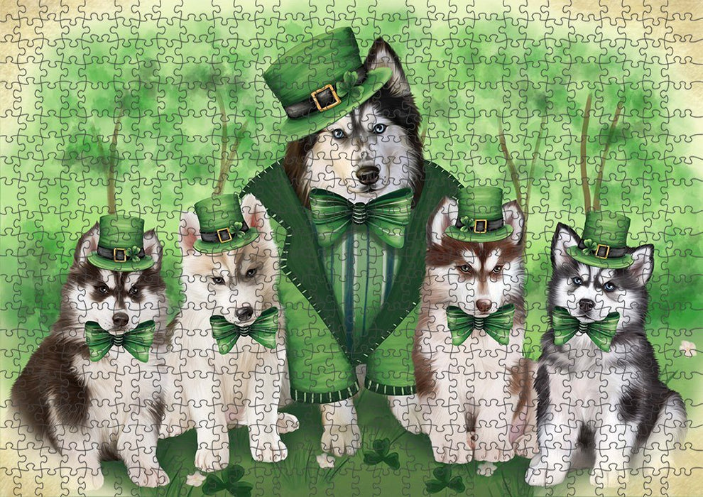 St. Patricks Day Irish Family Portrait Siberian Huskies Dog Puzzle with Photo Tin PUZL51930