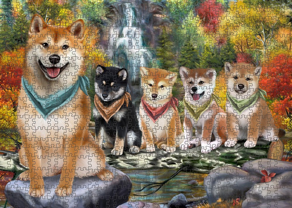 Scenic Waterfall Shiba Inus Dog Puzzle with Photo Tin PUZL52404