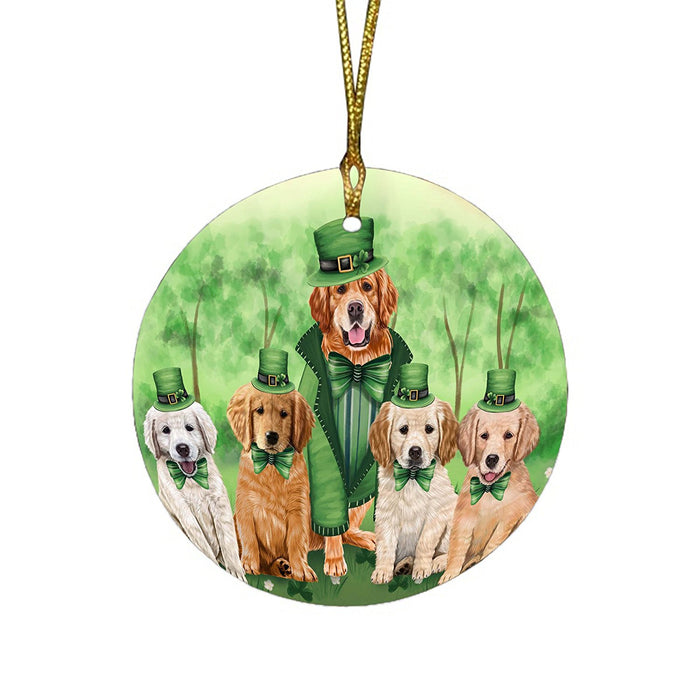 St. Patricks Day Irish Portrait Golden Retrievers Dog Round Christmas Ornament RFPOR48798