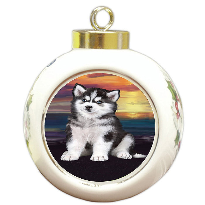 Siberian Husky Dog Round Ball Christmas Ornament