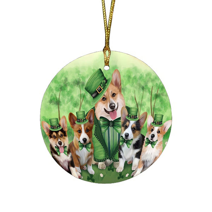 St. Patricks Day Irish Family Portrait Corgies Dog Round Christmas Ornament RFPOR48778
