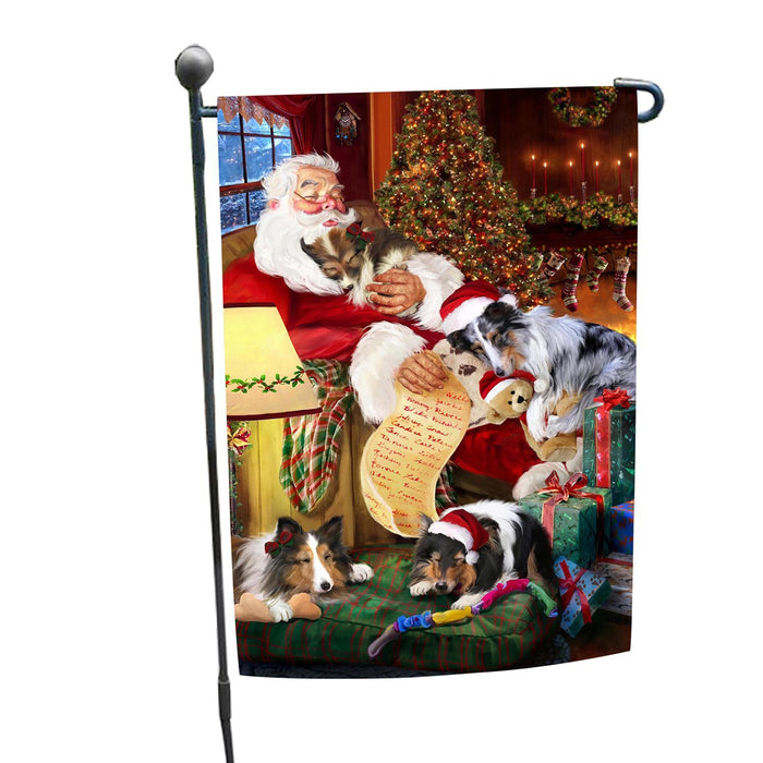 Sheltie Dog and Puppies Sleeping with Santa Garden Flag