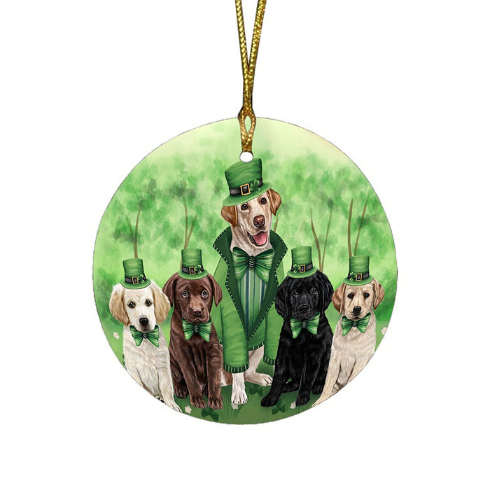 St. Patricks Day Irish Family Portrait Labrador Retrievers Dog Round Christmas Ornament RFPOR48815