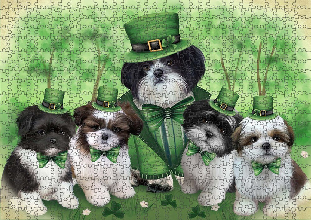 St. Patricks Day Irish Family Portrait Shih Tzus Dog Puzzle  PUZL51915