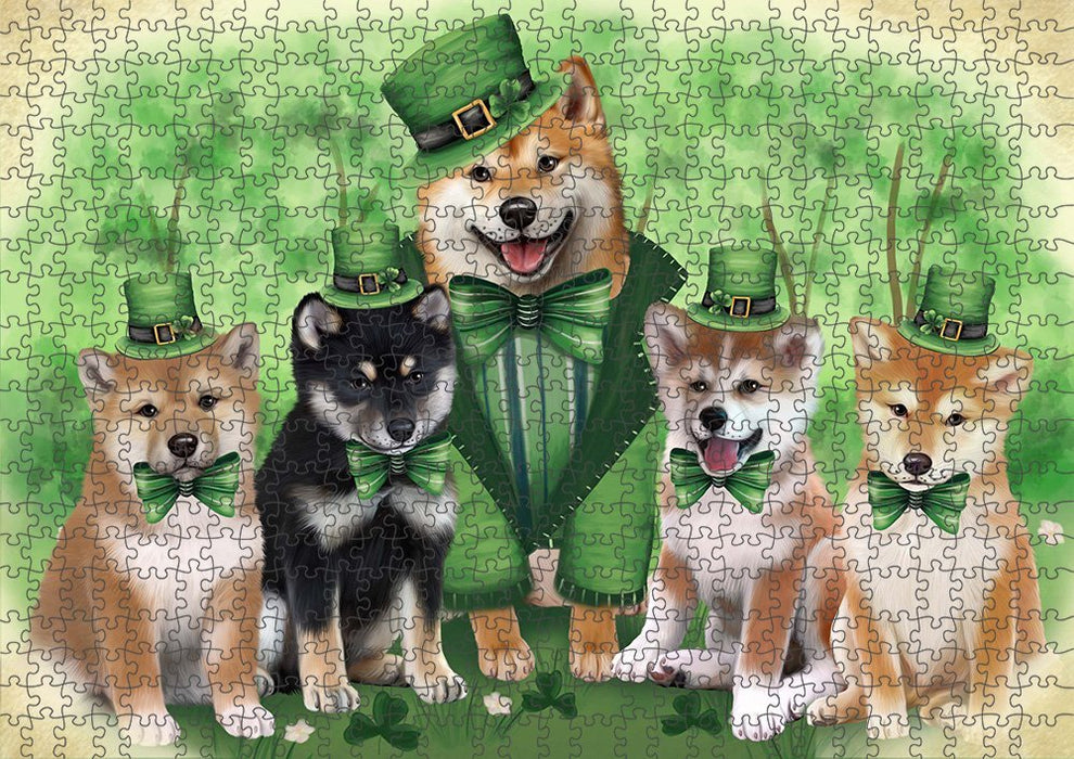 St. Patricks Day Irish Family Portrait Shiba Inus Dog Puzzle with Photo Tin PUZL51903