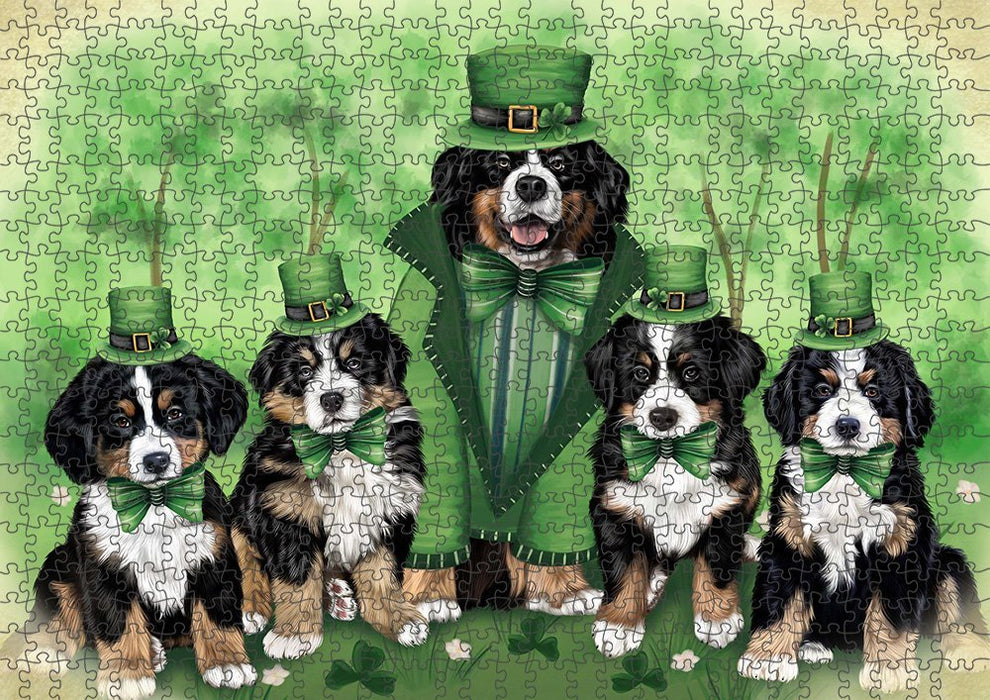 St. Patricks Day Irish Family Portrait Bernese Mountain Dogs Puzzle with Photo Tin PUZL51672
